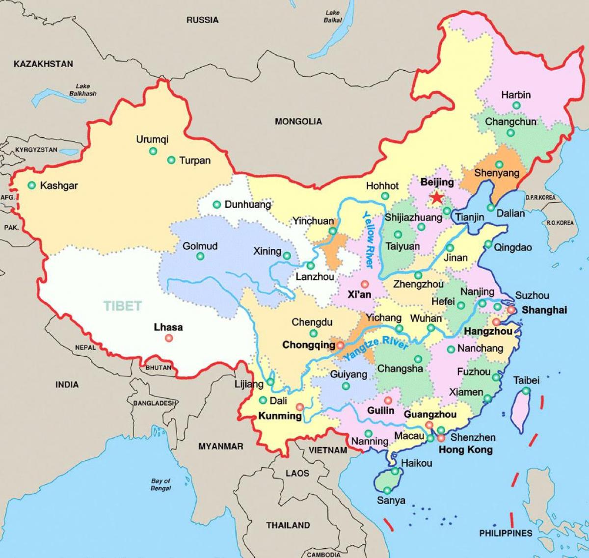 Map of major cities in China